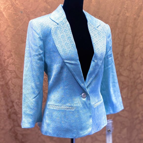 Lucy Pereda Pompadour Style Blazer Sky Blue Jacquard Jacket - Picture 1 of 14